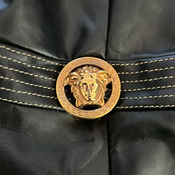 Vintage Versace Leather Jean Couture Dress with waist Medalion Logo - Picture 3 of 7